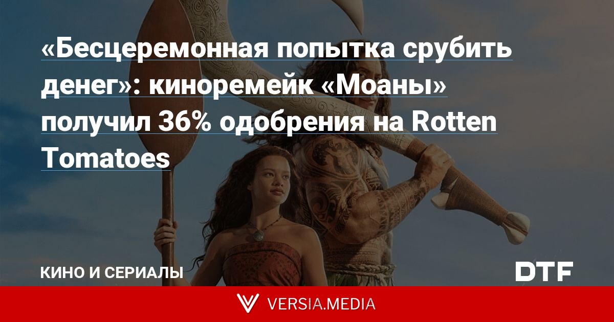 «Бесцеремонная попытка срубить денег»: киноремейк Моаны получил 36% одобрения на Rotten Tomatoes