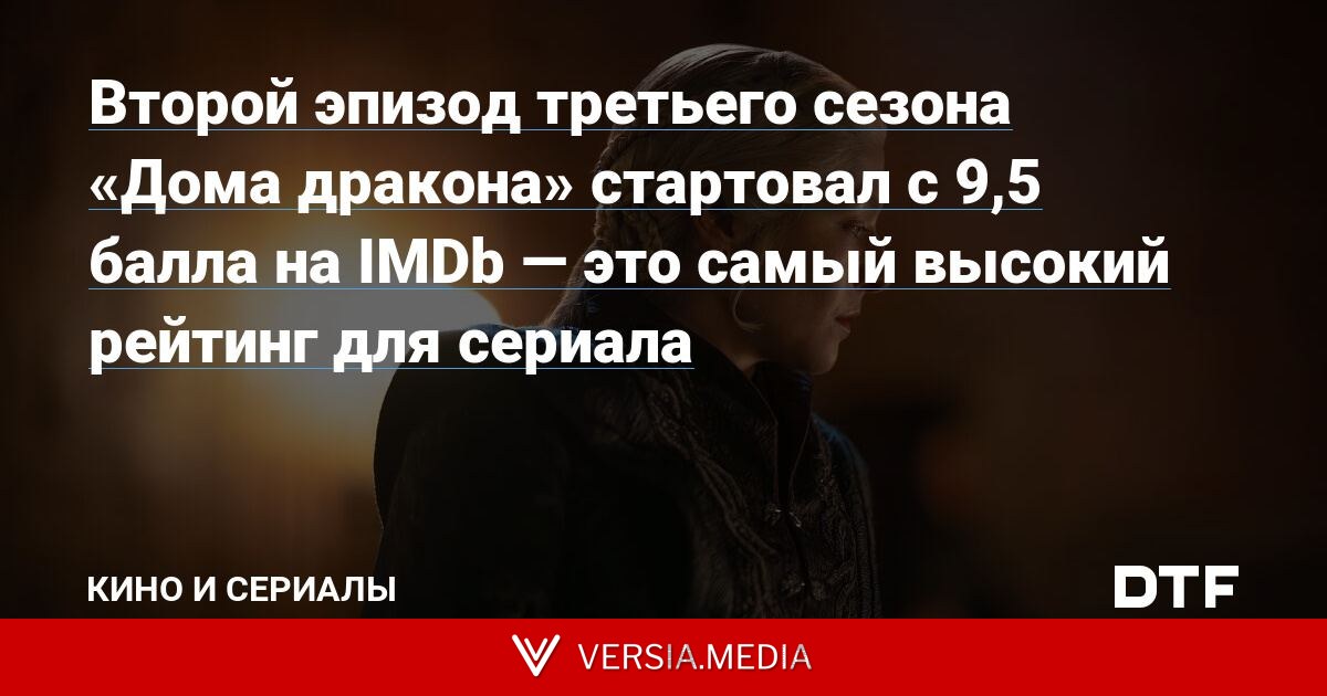 Второй эпизод третьего сезона «Дома дракона» стартовал с 9,5 балла на IMDb — это самый высокий рейтинг для сериала
